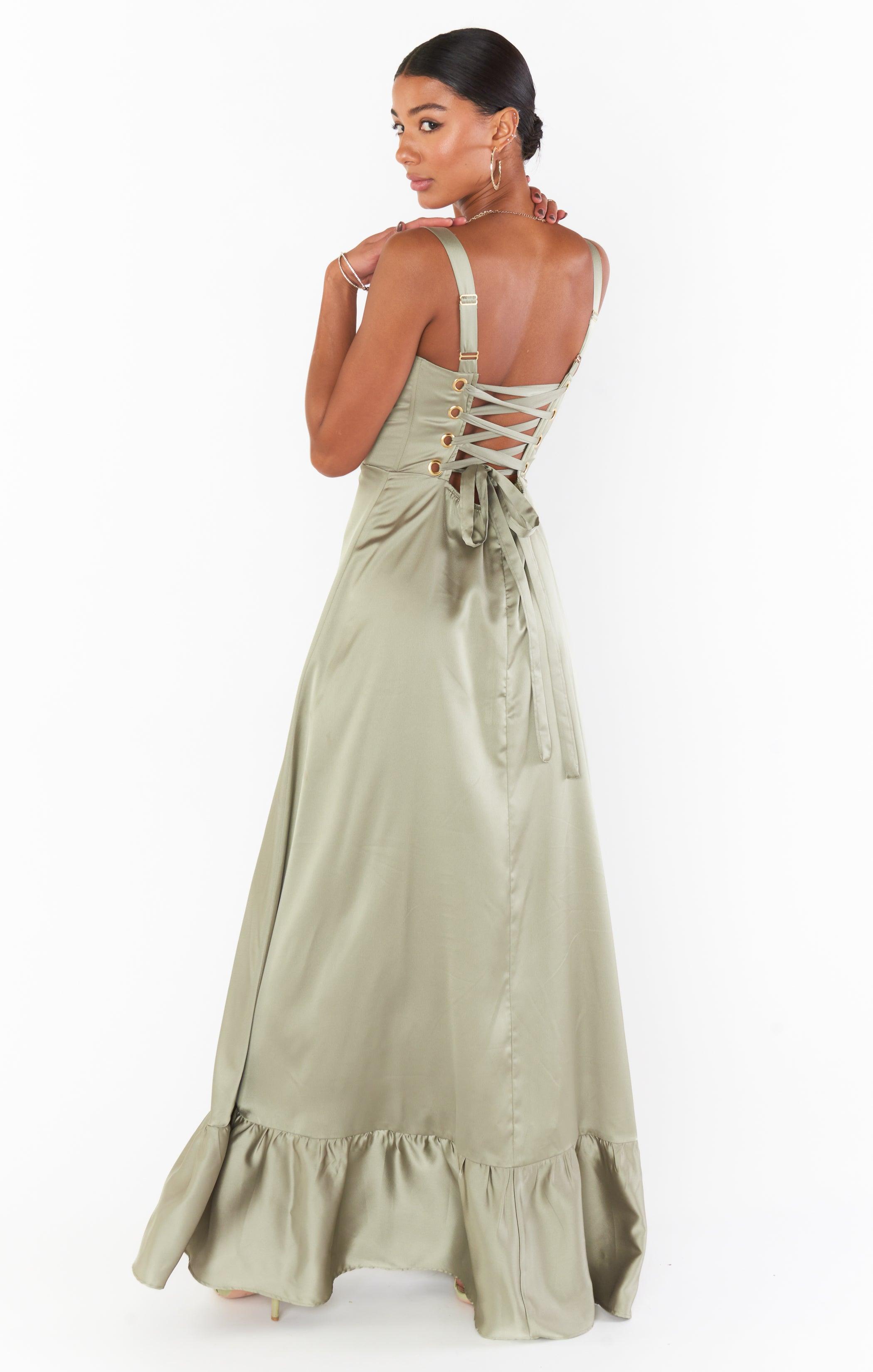 Clarissa Corset Dress ~ Moss Green Luxe Satin product image