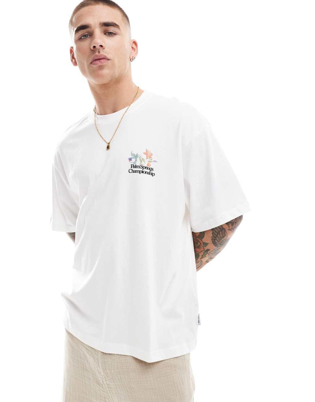 ONLY & SONS super oversized T-shirt with Pool Side back print in off-white Product Image