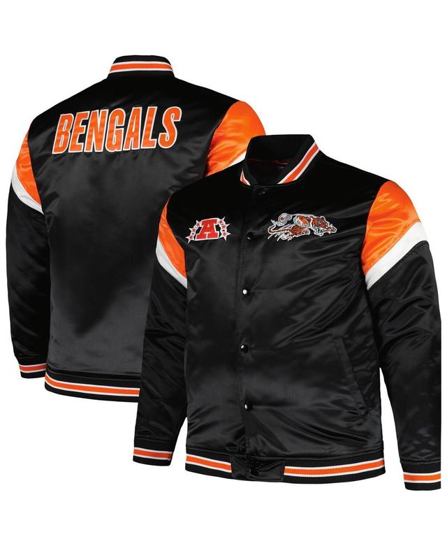 Mens Mitchell & Ness Black Distressed Cincinnati Bengals Big and Tall Satin Full-Snap Jacket Product Image