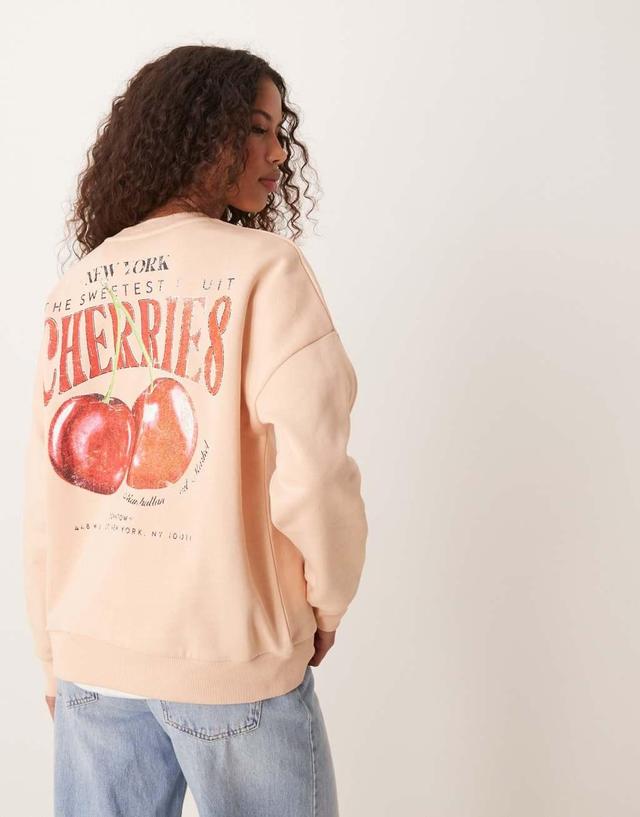 Miss Selfridge cherry back print oversized sweatshirt Product Image