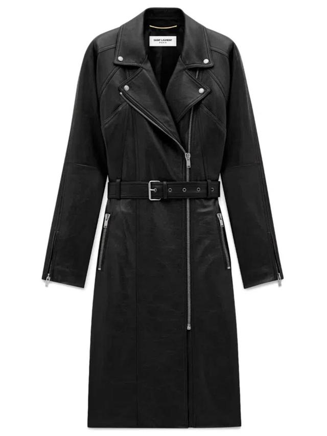 SAINT LAURENT Leather Coat In Black Product Image