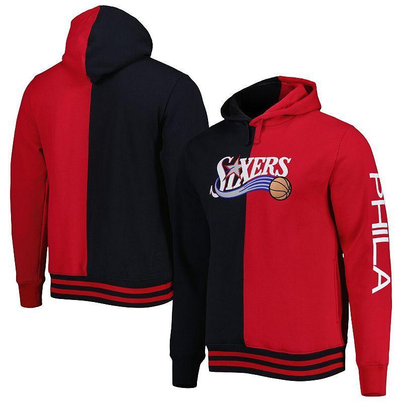 Mens Mitchell & Ness Black/Red Philadelphia 76ers Hardwood Classics Split Pullover Hoodie Product Image