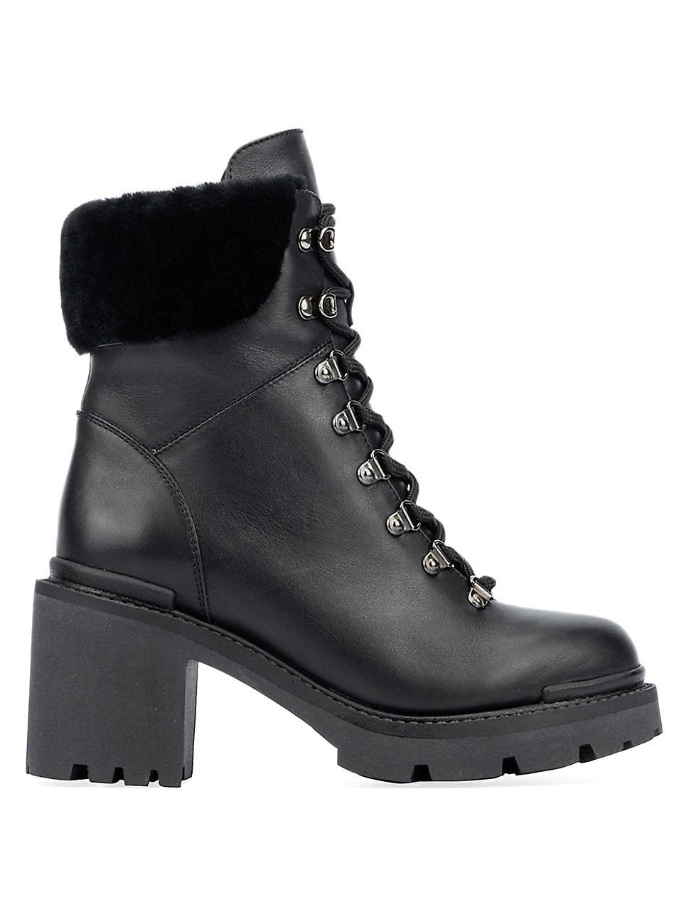 Womens Vikki 80MM Leather & Shearling Combat Booties Product Image