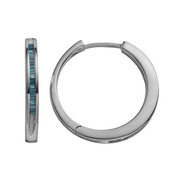 Sterling Silver Earrings, Blue Diamond Baguette Hoop Earrings (1/4 ct. t.w.) Product Image