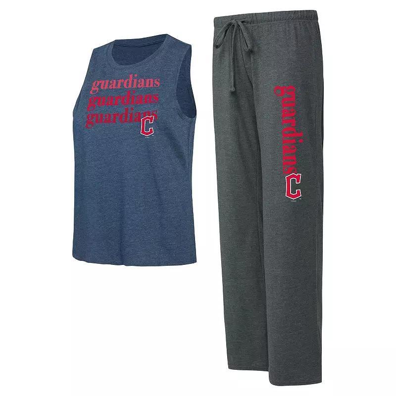 Womens Concepts Sport /Navy Cleveland Guardians Meter Muscle Tank and Pants Sleep Set Grey Product Image