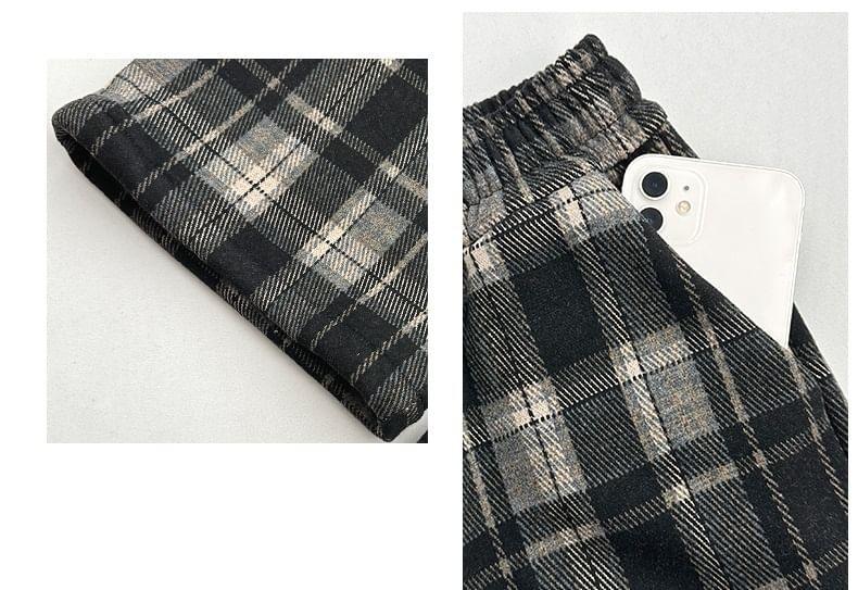 High Waist Plaid Wide Leg Pants Product Image