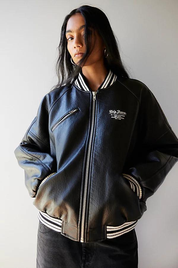 BDG Avery Oversized Faux Leather Varsity Jacket Womens at Urban Outfitters Product Image