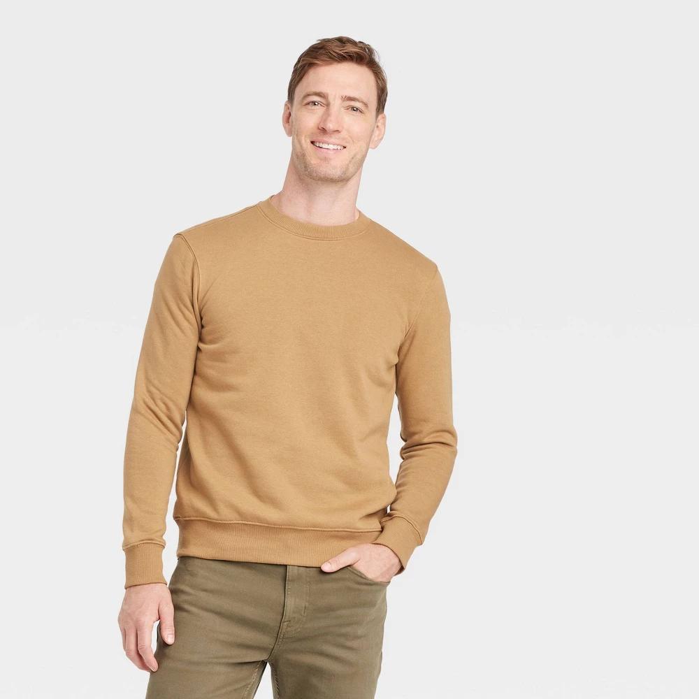 Mens Regular Fit Crewneck Pullover Sweatshirt - Goodfellow & Co Brown L Product Image