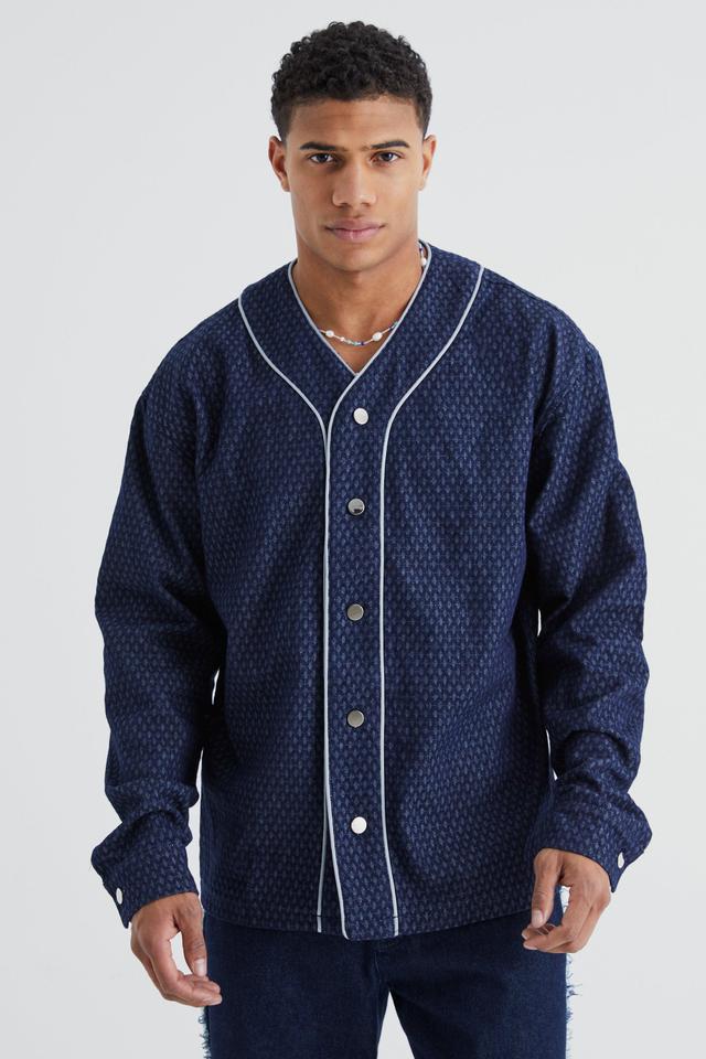 Fabric Interest Baseball Denim Shirt | boohooMAN USA Product Image