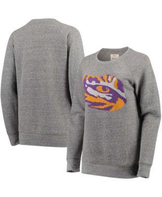 Women's Heathered Gray LSU Tigers Big Team Logo Knobi Fleece Tri-Blend Crew Neck Sweatshirt Product Image