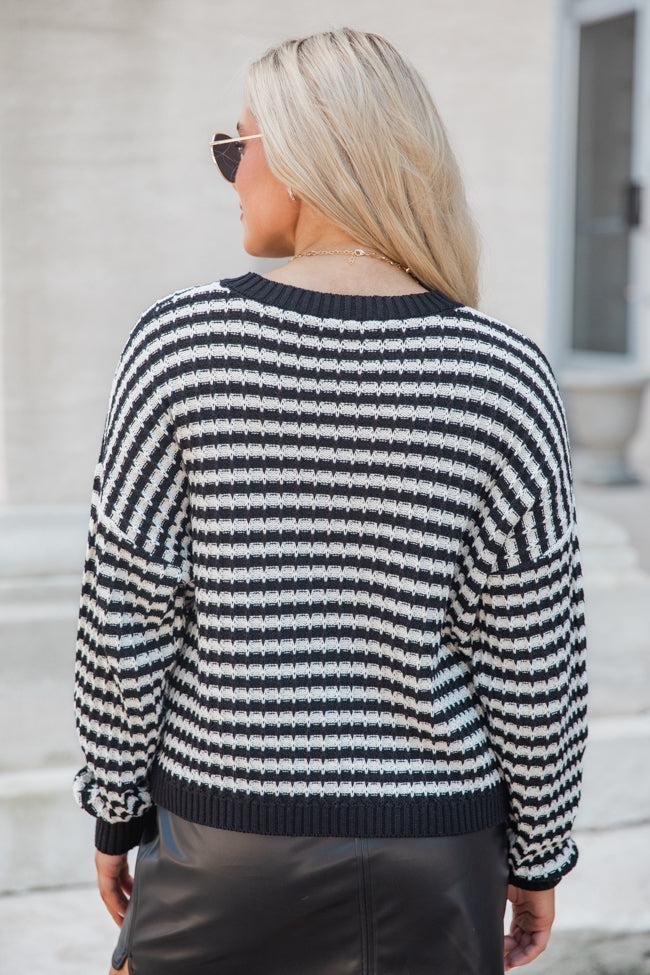 Midnight Dreams Black and White Striped Sweater Product Image