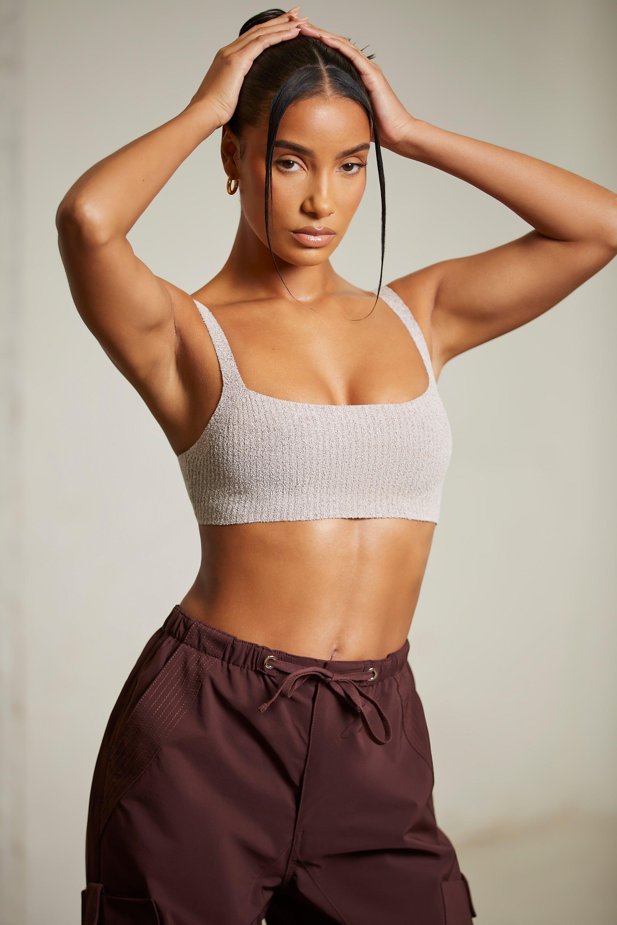 Curved Neck Crop Top in Mocha Female Product Image