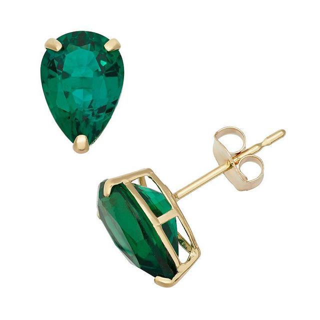 Designs by Gioelli Lab-Created Emerald 10k Gold Teardrop Stud Earrings, Womens, Green Product Image