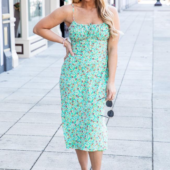 Moving On Green Floral Midi Dress FINAL SALE Product Image