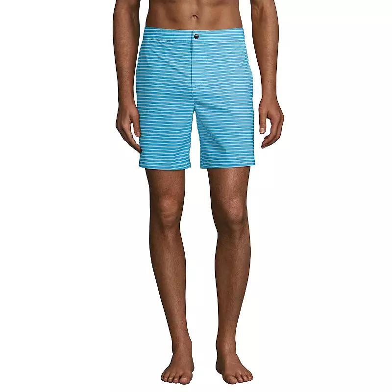 Mens Lands End 7-inch Sunset Swim Shorts Deep Blue Diamond Geo Product Image