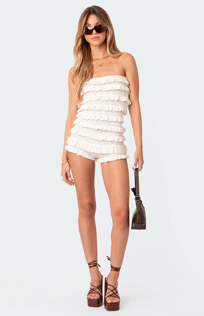 Edikted Womens Robin Ruffle Knit Romper Product Image