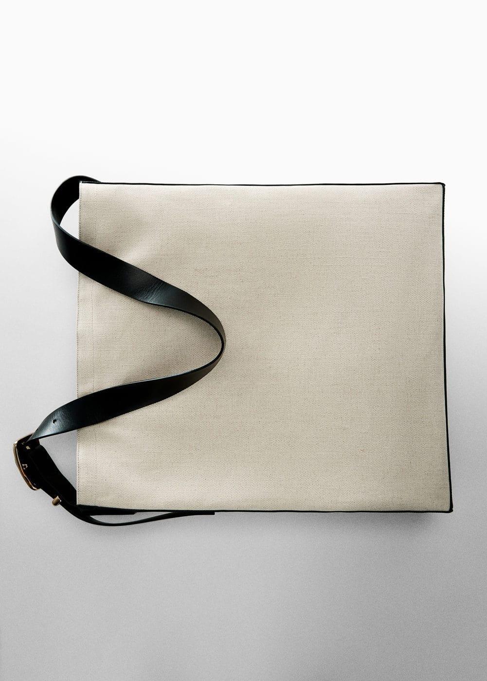 MANGO - Contrast-leather canvas maxi bag - One size - Women Product Image