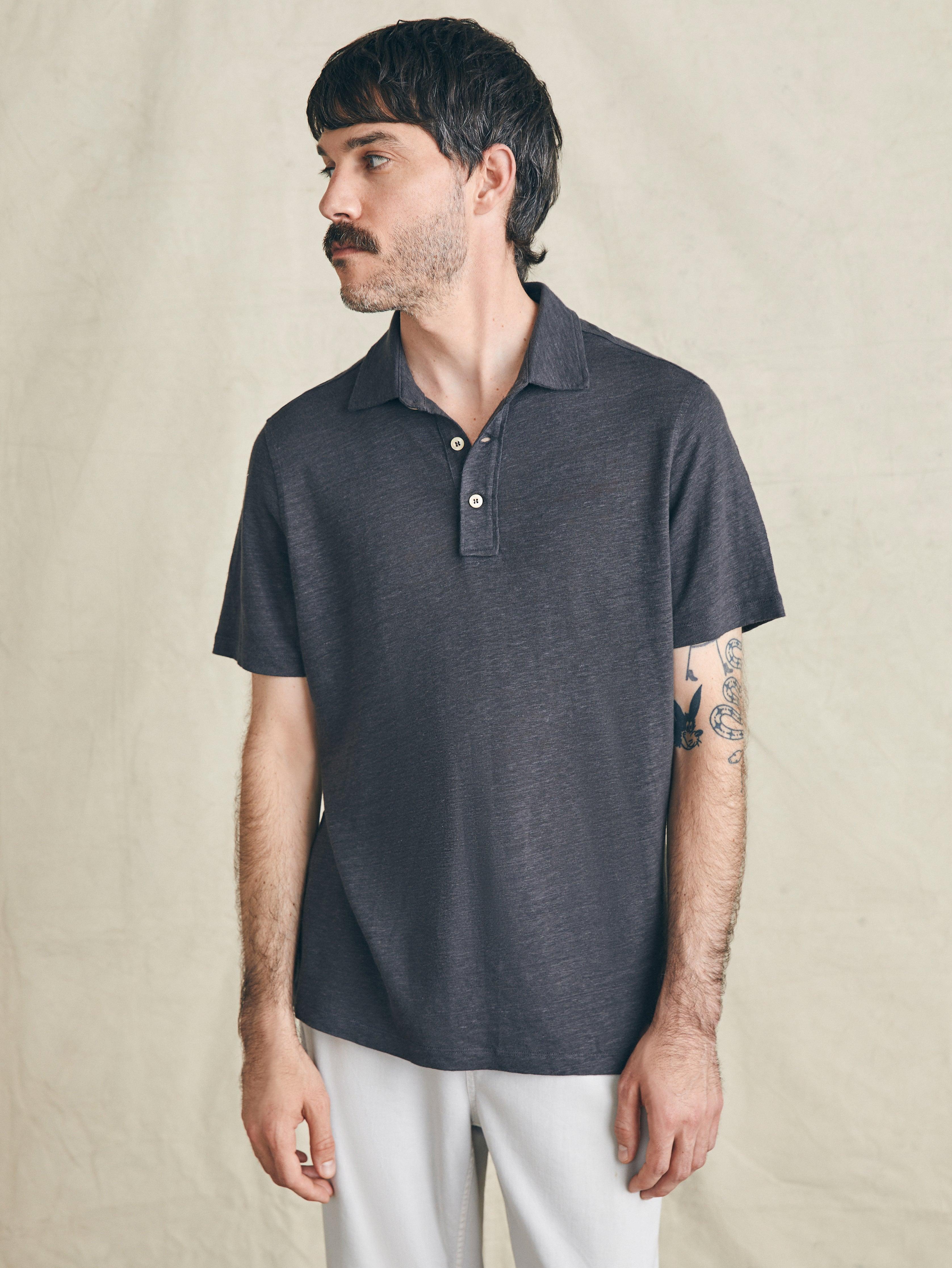 Short-Sleeve Linen Polo - Black Iron Male Product Image