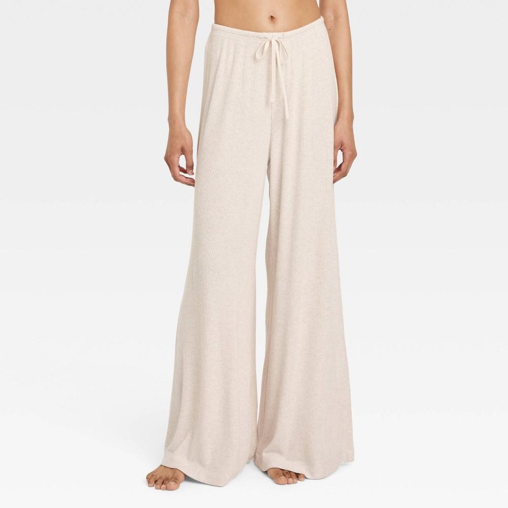 Womens Cozy Ribbed Wide Leg Pants - Auden Oatmeal L Product Image