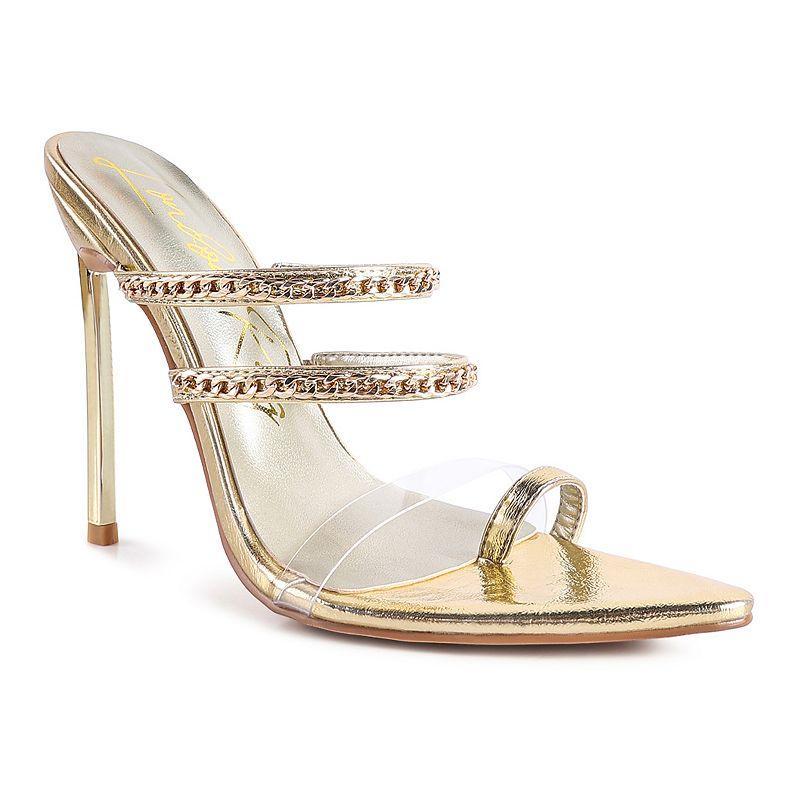 London Rag Tickle Me Womens High Heeled Toe Ring Sandals Gold Product Image