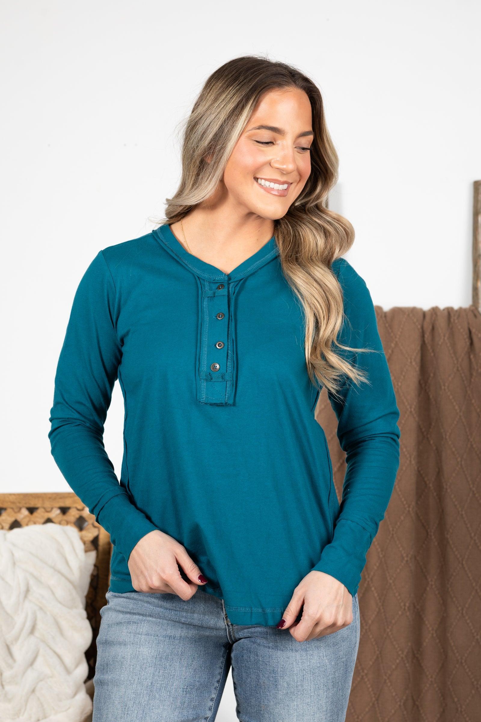 Thumb Hole Contrast Stitch Henley Top Product Image