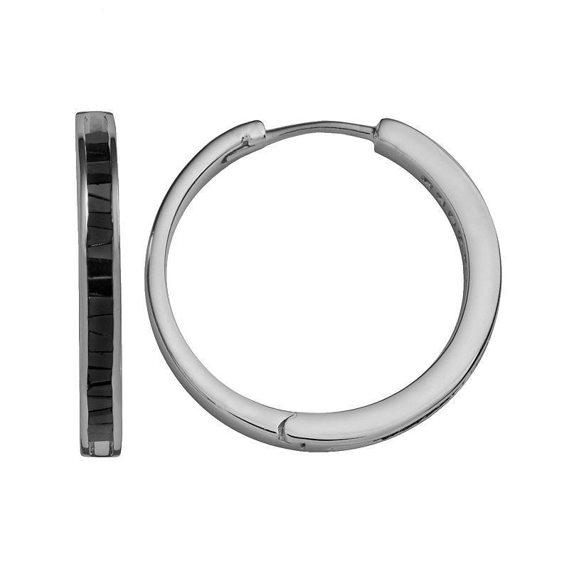 Sterling Silver Earrings, Black Diamond Baguette Hoop Earrings (1 ct. t.w.) Product Image