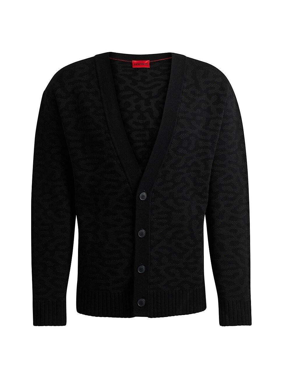 Mens V-Neck Cardigan with Animal-Pattern Jacquard Product Image