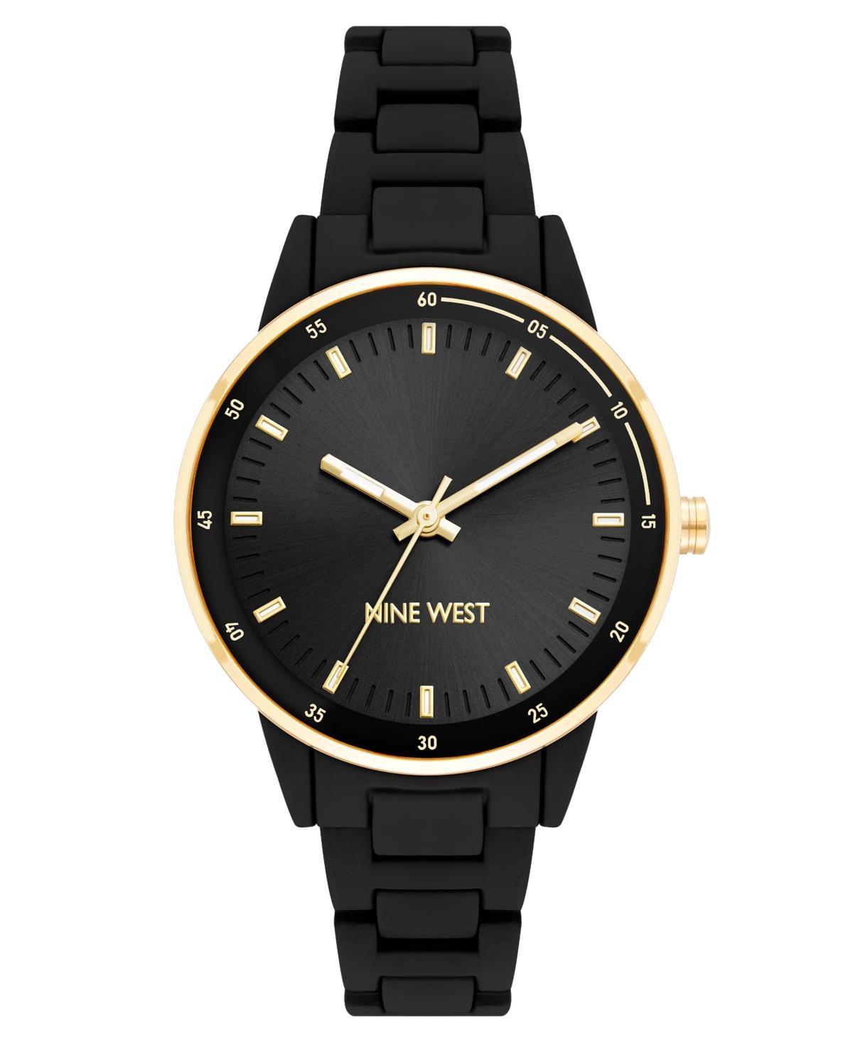 Nine West Womens Quartz Black Alloy Link Bracelet with Gold-Tone Alloy Watch, 35mm - Black, Gold-Tone Product Image