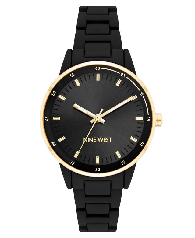 Nine West Womens Quartz Black Alloy Link Bracelet Alloy Watch, 35mm - Black, Gold-Tone Product Image