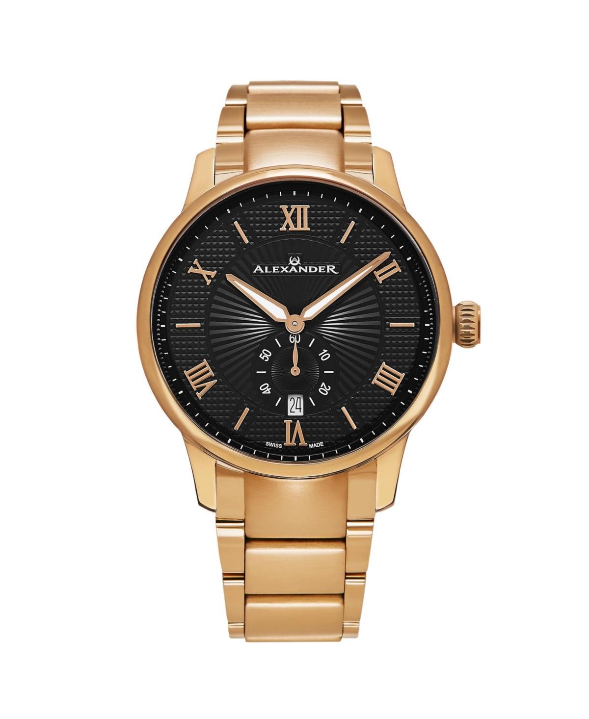 Alexander Mens Regalia Rose-Gold Stainless Steel , Black Dial , 42mm Round Watch - Rose-gold Product Image