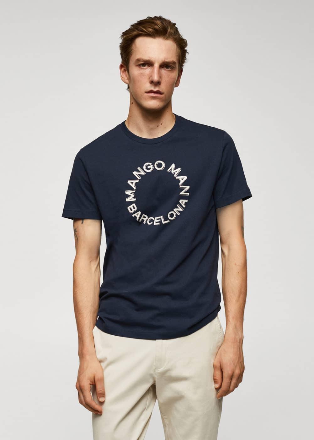 MANGO MAN - 100% cotton logo t-shirt navy - M - Men Product Image