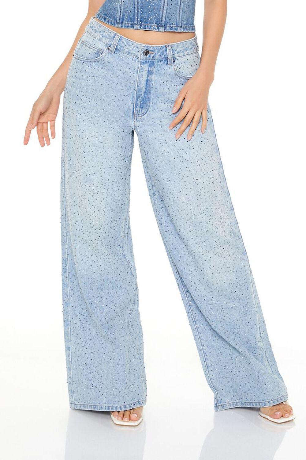 Rhinestone Wide-Leg Jeans | Forever 21 Product Image