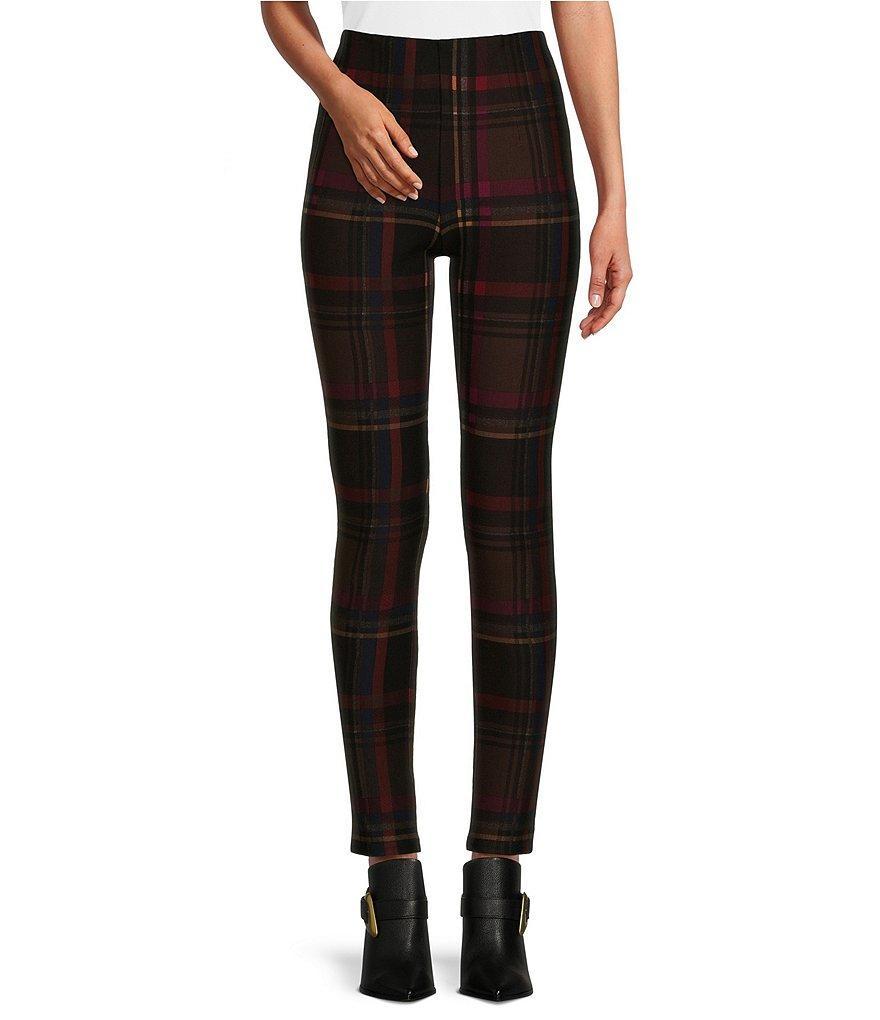 Slim Factor by Investments Ponte Knit Mole Plaid Print No Waist Leggings Product Image