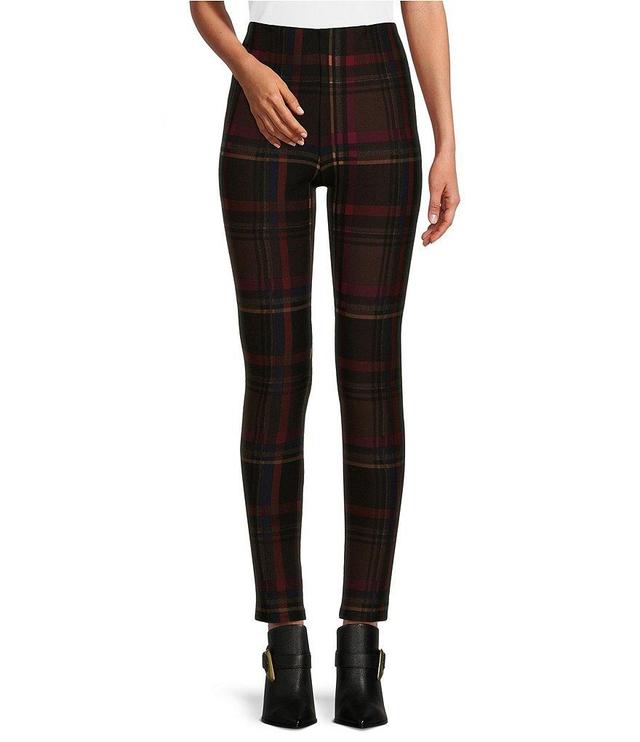 Slim Factor by Investments Ponte Knit Mole Plaid Print No Waist Leggings Product Image