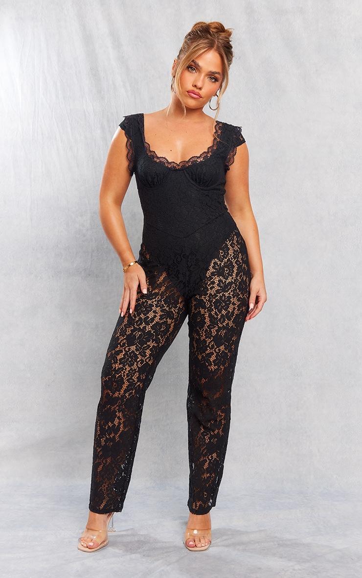 Petite Black Lace Detail Jumpsuit Product Image