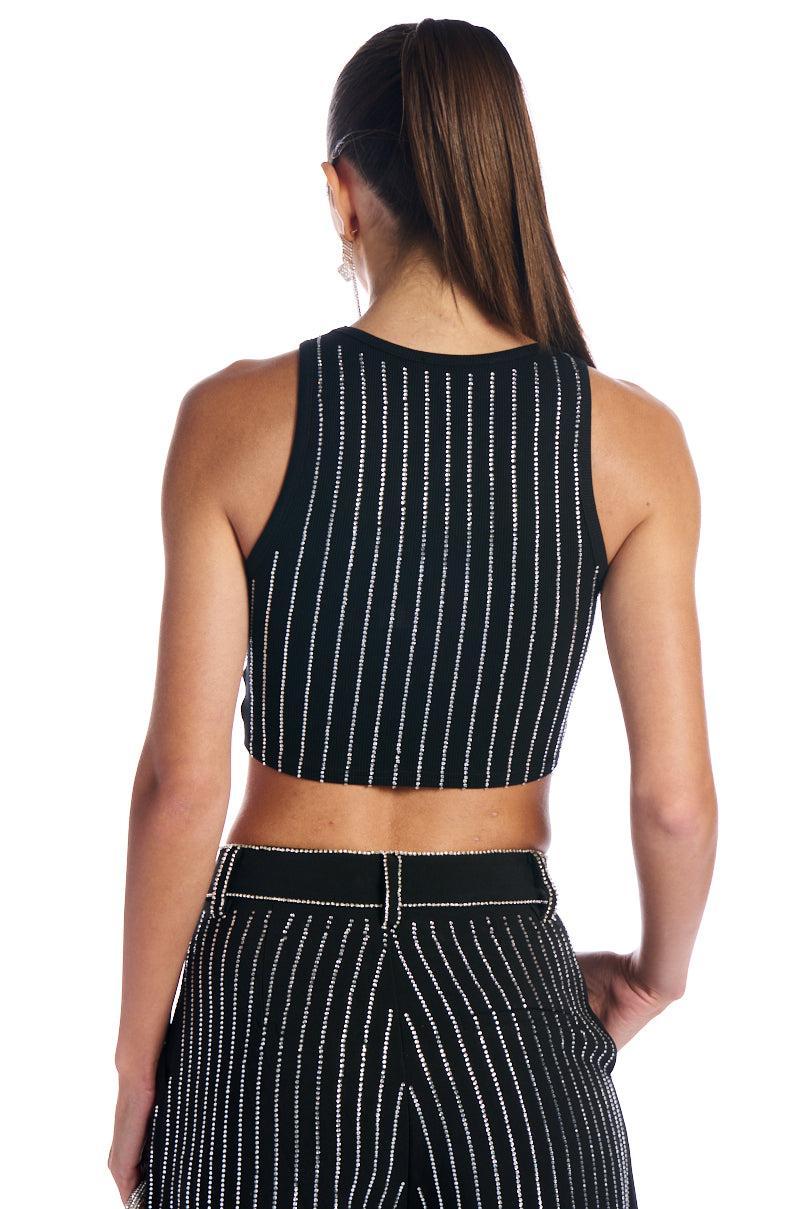 NOLLAN RHINESTONE STRIPE MICRO CROP TANK Product Image