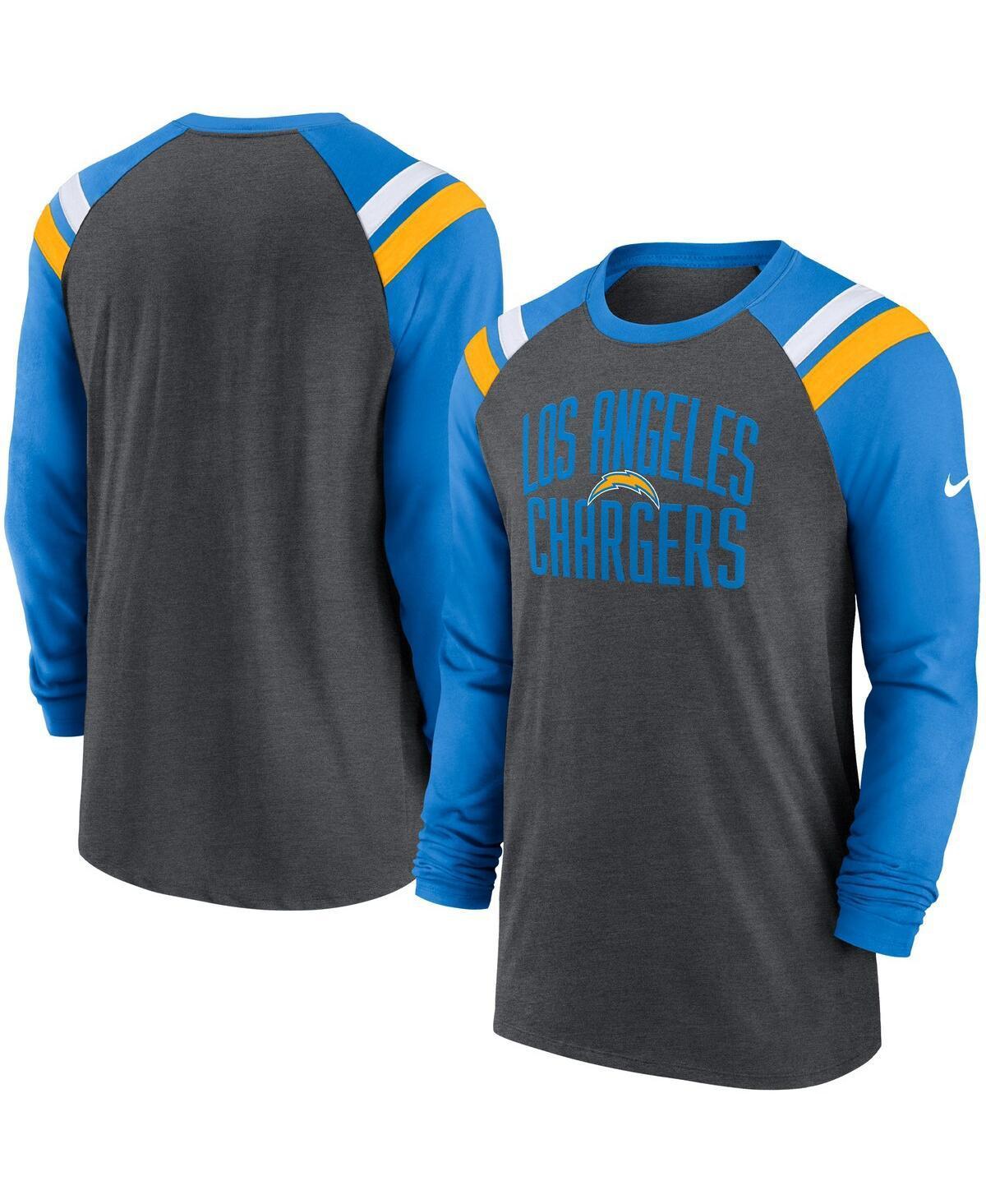 Men's Nike Heathered Charcoal/Powder Blue Los Angeles Chargers Tri-Blend Raglan Athletic Long Sleeve Fashion T-Shirt Product Image