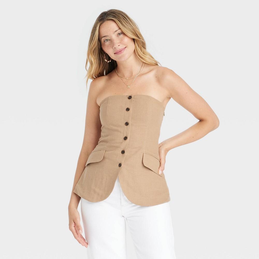 Womens Strapless Button-Down Top - Universal Thread Tan XS Product Image