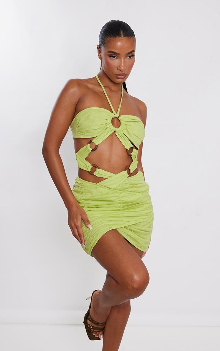 Lime Linen Look Extreme Cut Out Ring Detail Bodycon Dress Product Image