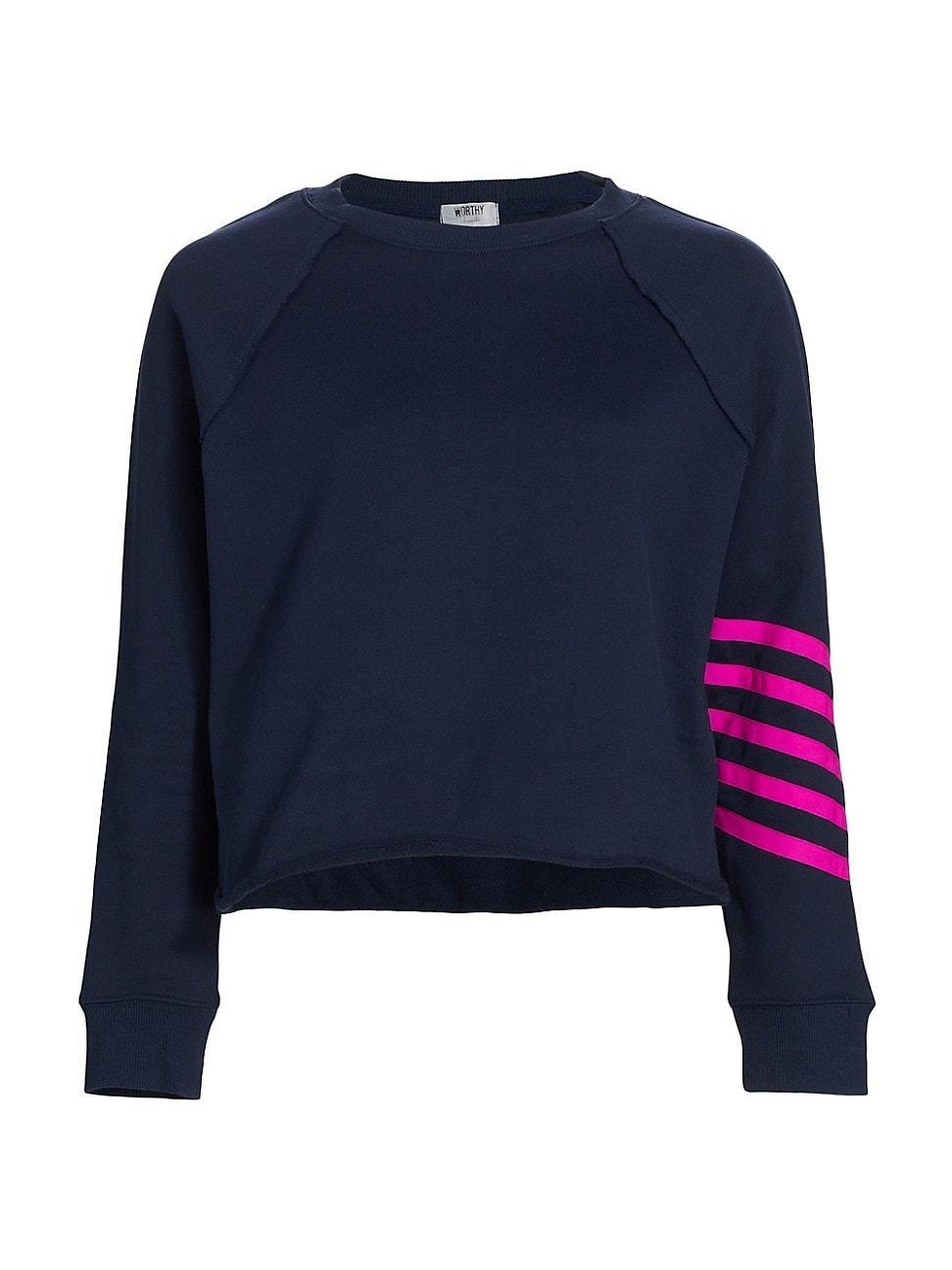 Womens Striped Cropped Crew-Neck Sweater Product Image