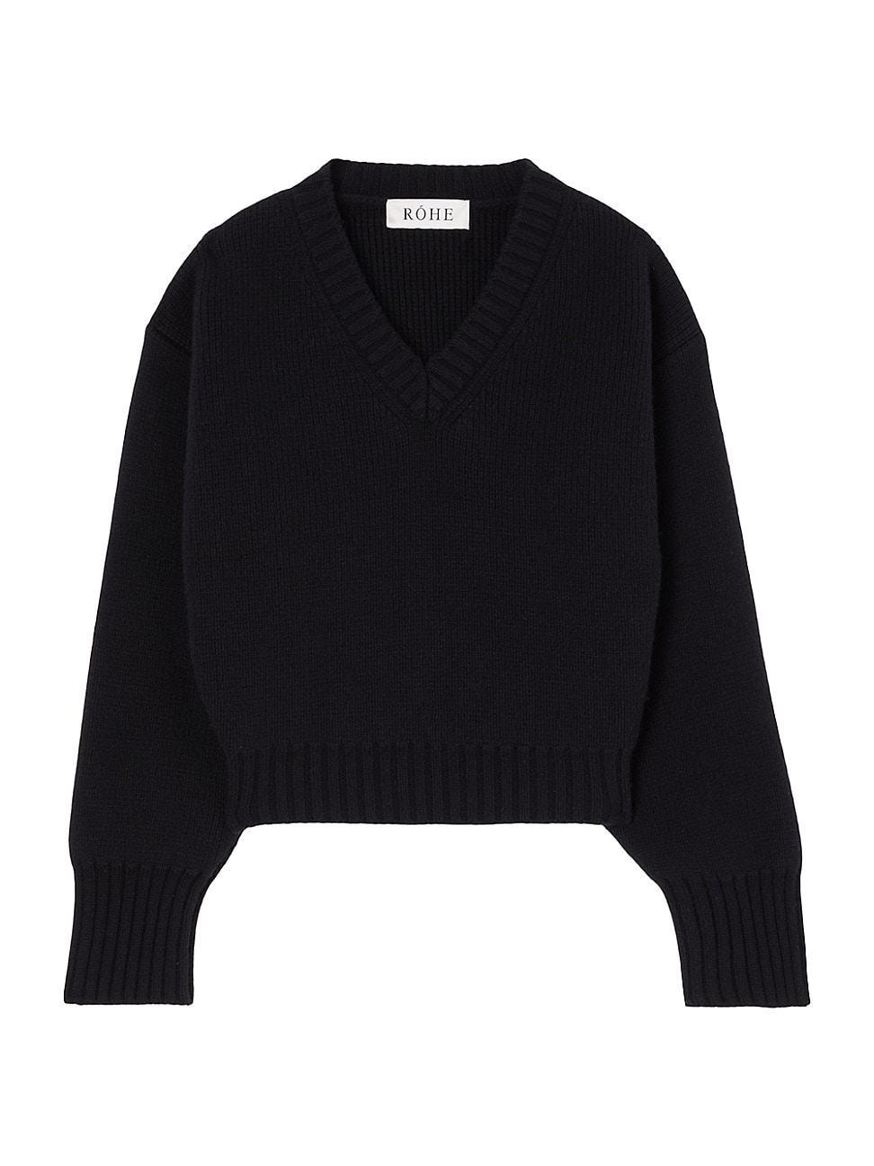 Womens Compact-Knit Wool V-Neck Sweater Product Image