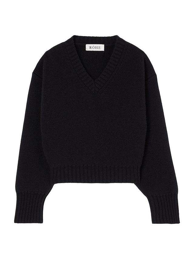 Womens Compact-Knit Wool V-Neck Sweater Product Image