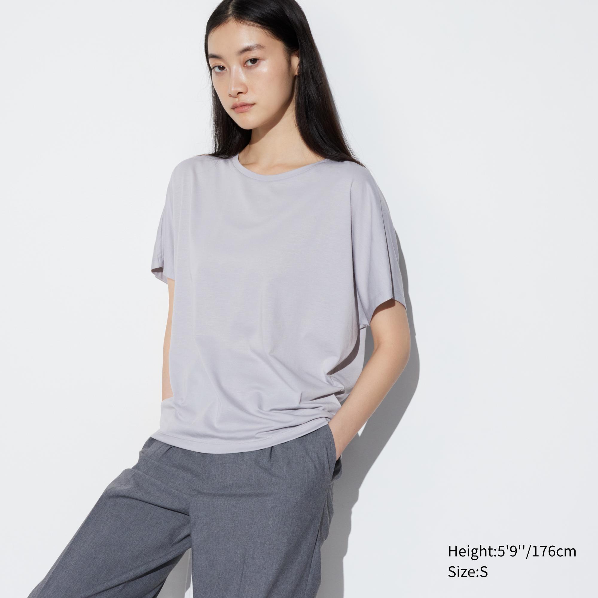 Womens Airism Drape Short Sleeve T-Shirt Light Gray 2XS UNIQLO US Product Image