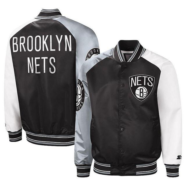 Mens Starter /Gray Brooklyn Nets Reliever Varsity Satin Raglan Full-Snap Jacket Product Image