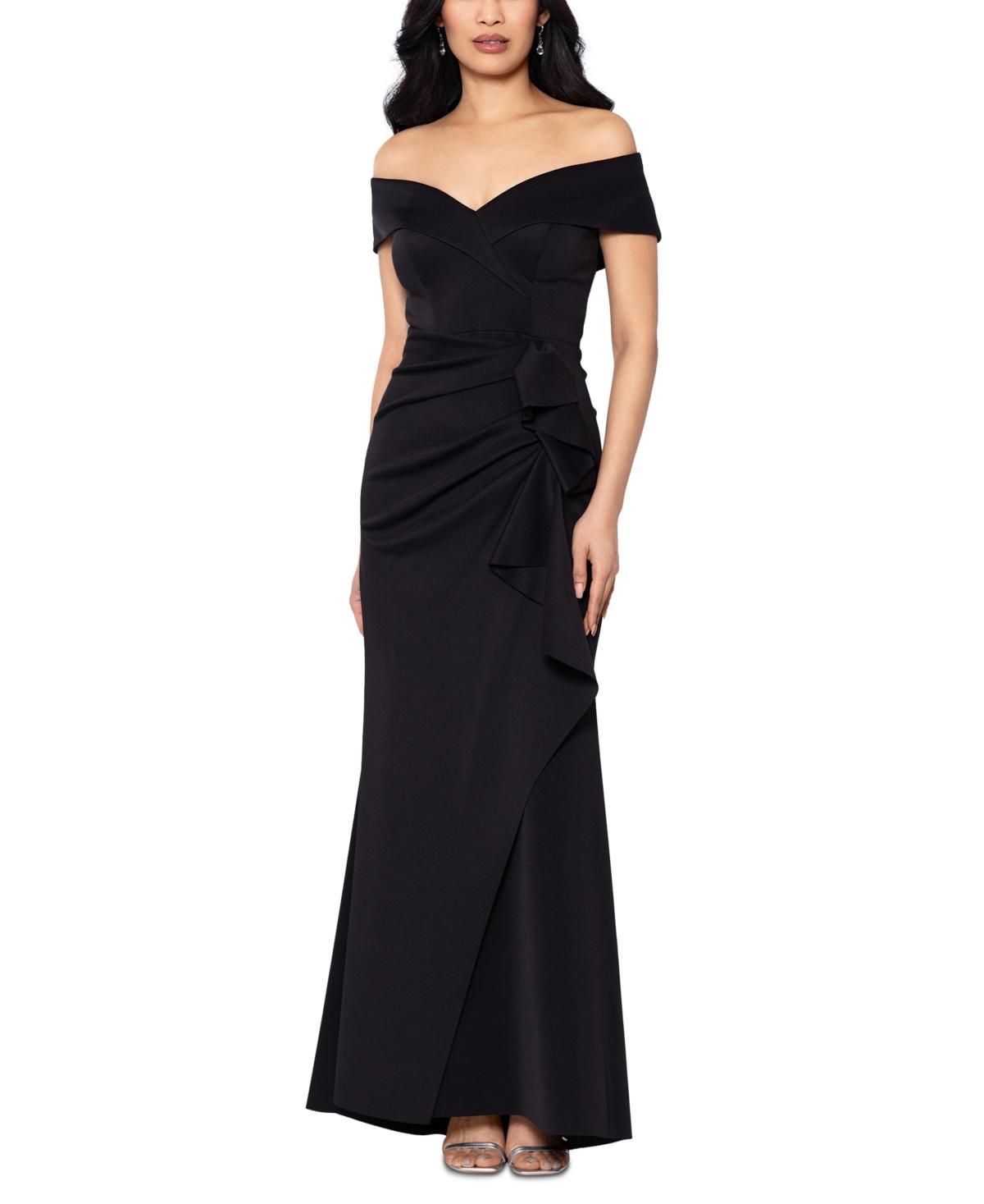 Xscape Off the Shoulder Ruffle Scuba Gown Product Image