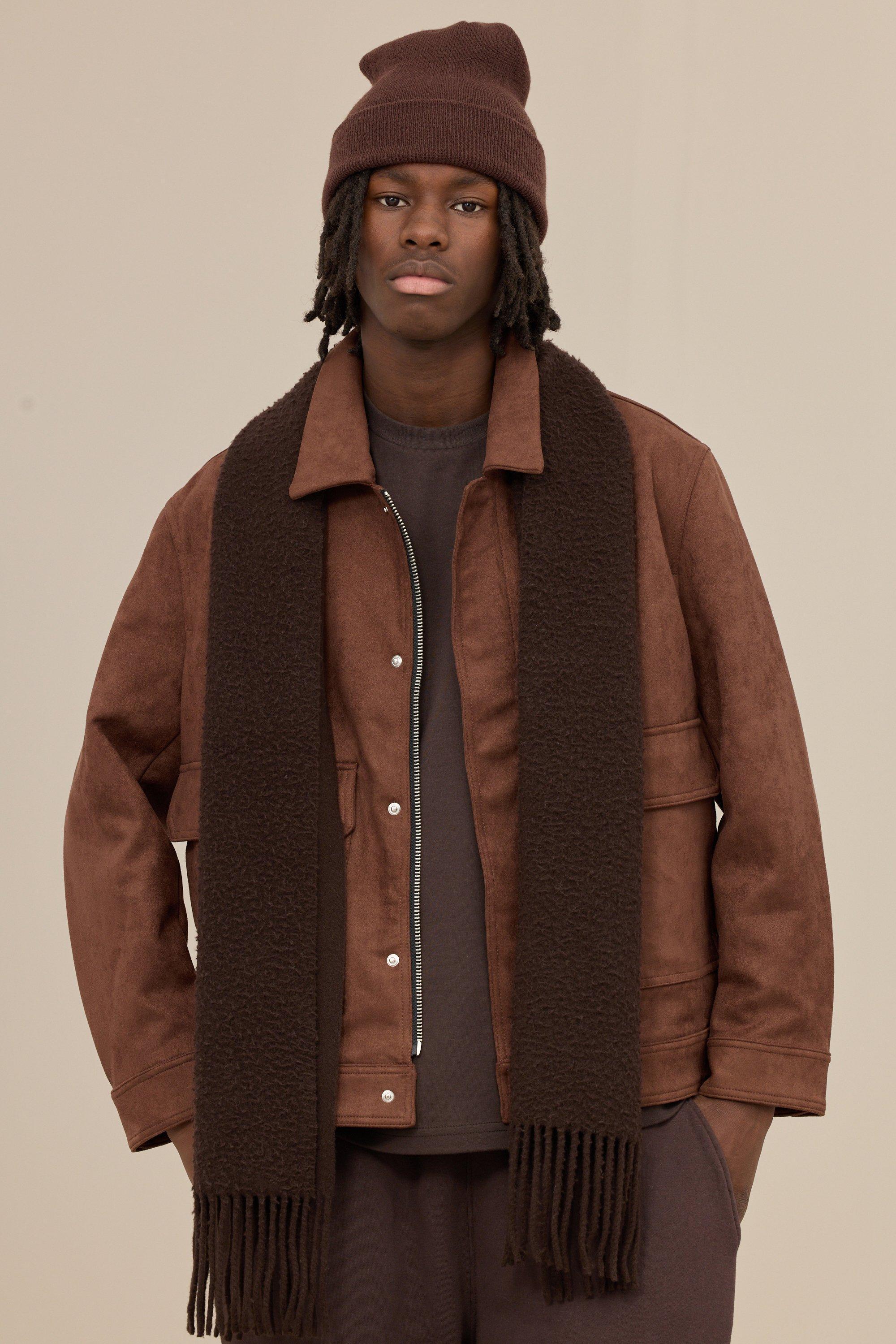 Faux Suede Harrington Jacket In Brown | boohooMAN USA Product Image