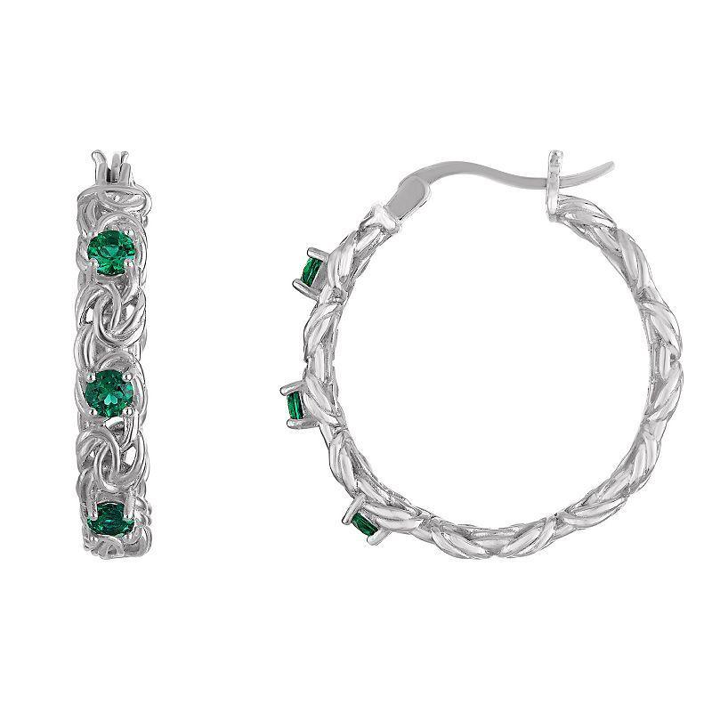 Designs by Gioelli Sterling Silver Gemstone Byzantine Hoop Earrings, Womens, White Product Image