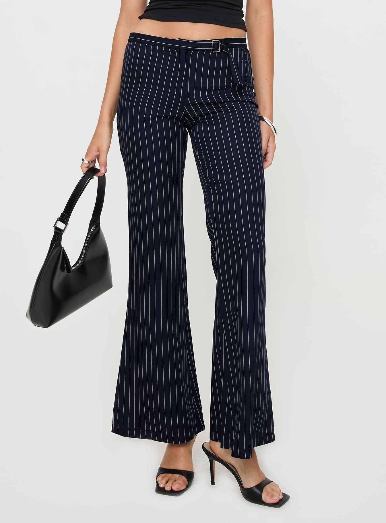 No One Low Waist Pinstripe Pants Navy Product Image