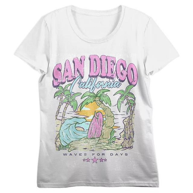 Juniors San Diego Distressed Beach Graphic Tee, Womens Product Image