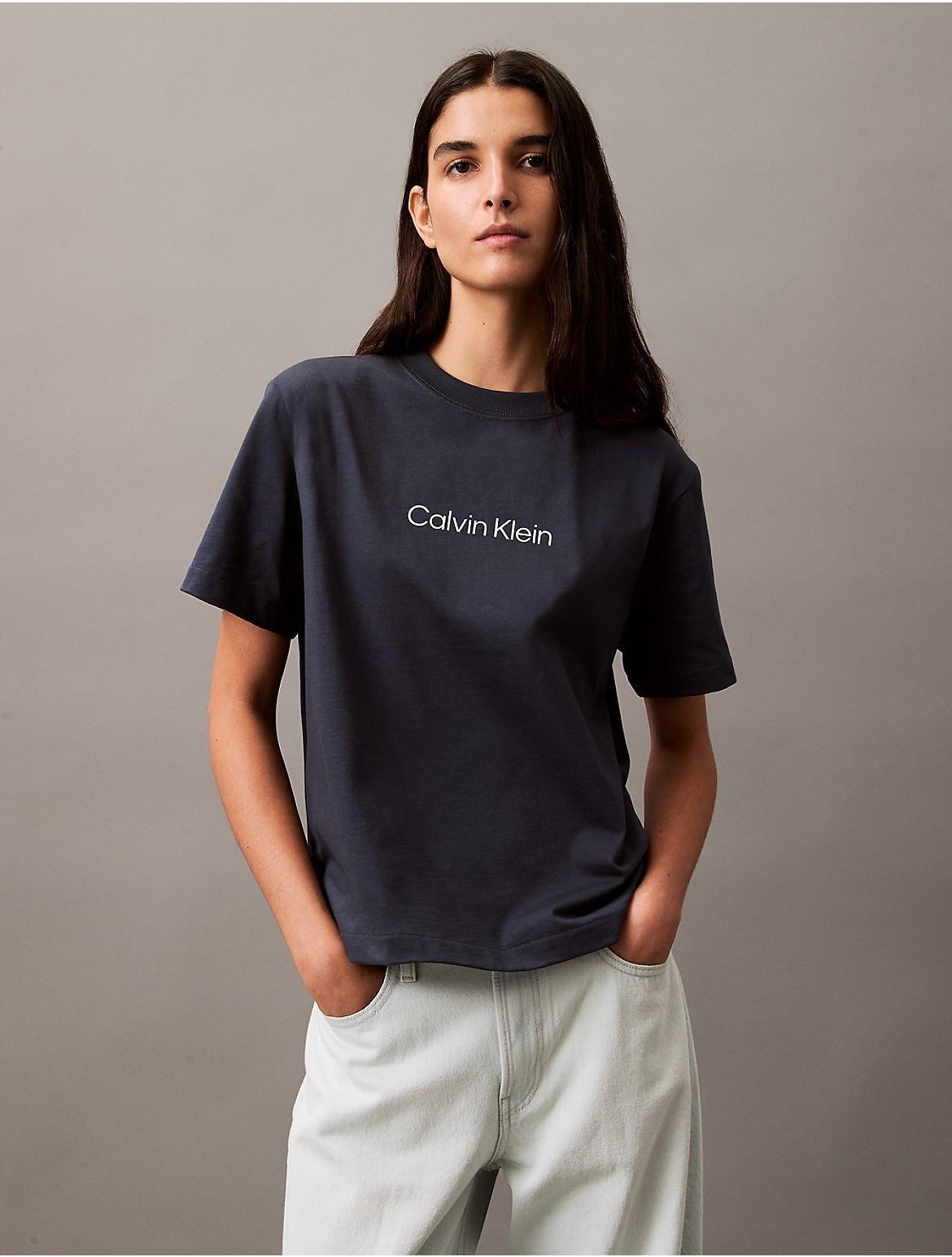 Calvin Klein Womens Standard Logo Boxy Fit Crewneck T-Shirt - Blue - XS Product Image